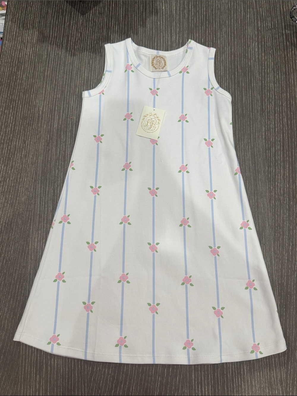 NWT Size 9 TBBC Sleeveless play Dress with Blue Stripes and Pink Floral Print